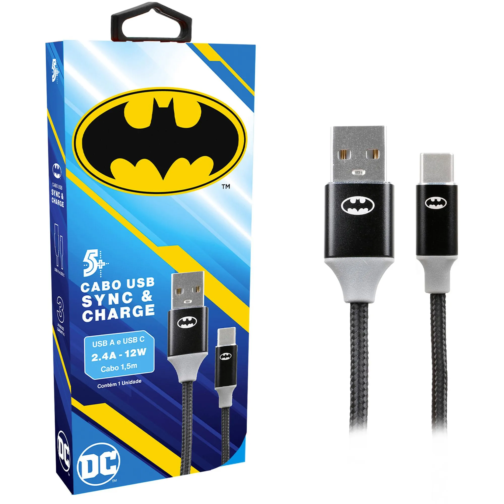 Cabo USB-A Para USB-C Batman 1,5m 5+ (81726)