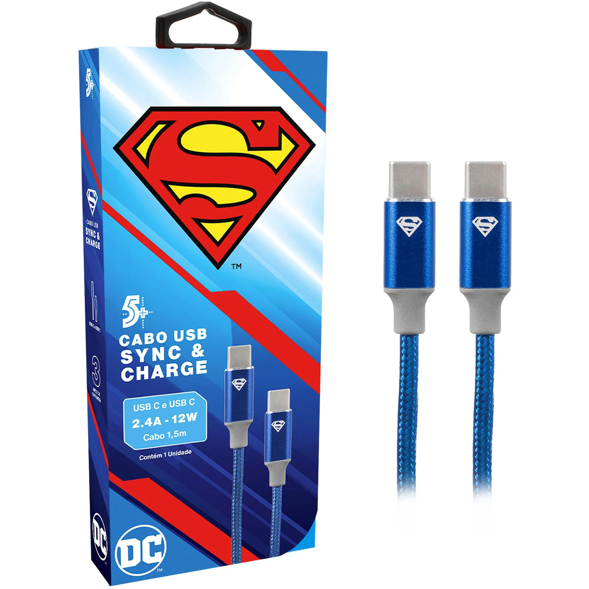 Cabo USB-C Para USB-C Superman 1,5m 5+ (81727)