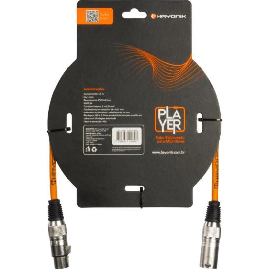 Cabo Para Microfone Hayonik Player XLR Fêmea x XLR Macho 1m Preto por 50,00 à vista no boleto/pix ou parcele em até 2x sem juros. Compre na loja Mundomax!