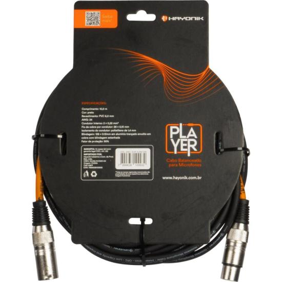 Cabo Para Microfone Hayonik Player XLR(F) x XLR(M) 10m Preto por 85,00 à vista no boleto/pix ou parcele em até 3x sem juros. Compre na loja Mundomax!