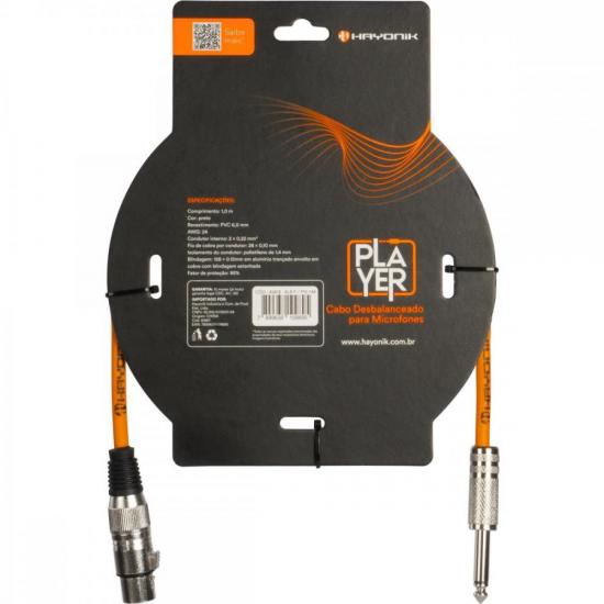 Cabo Para Microfone Hayonik Player XLR Fêmea x P10 1m Preto por 39,00 à vista no boleto/pix ou parcele em até 1x sem juros. Compre na loja Mundomax!