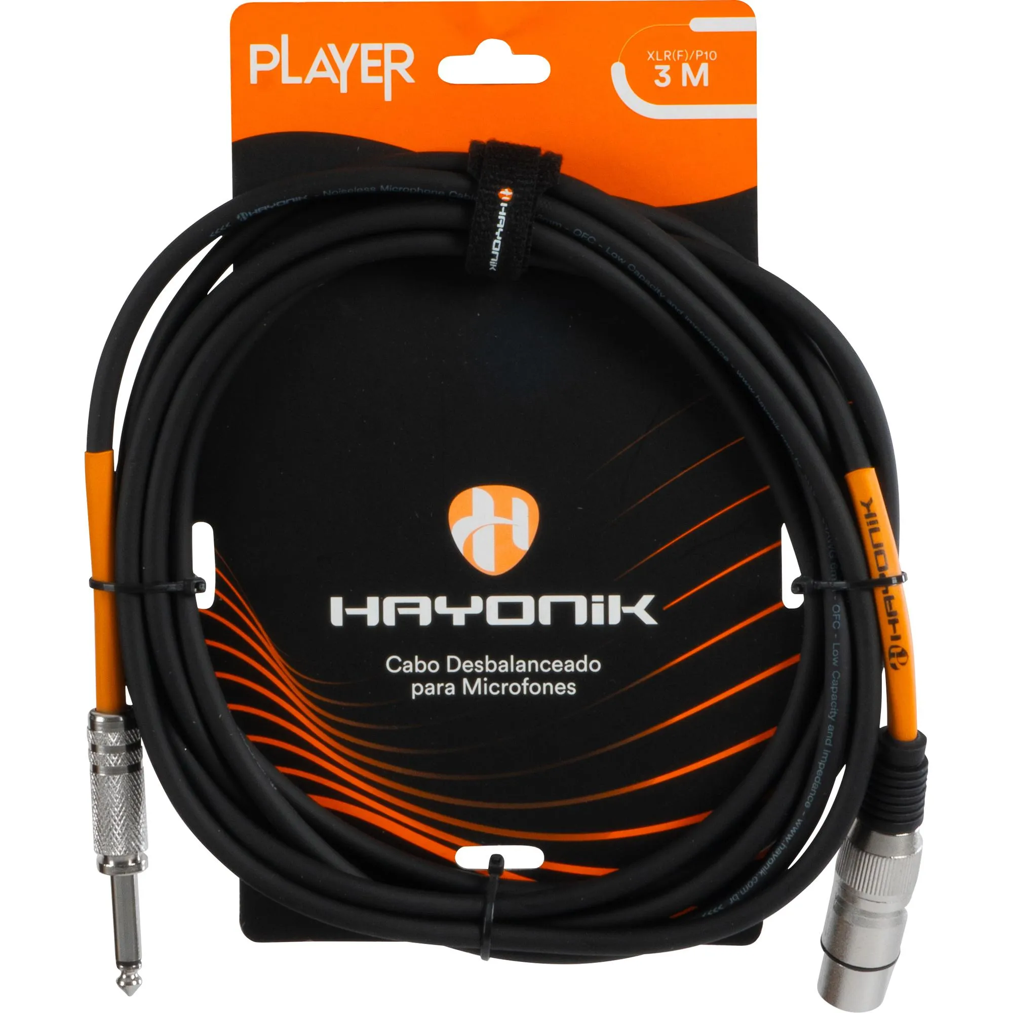 Cabo Para Microfone Player XLR(F) X P10 3m Preto Hayonik (81873)