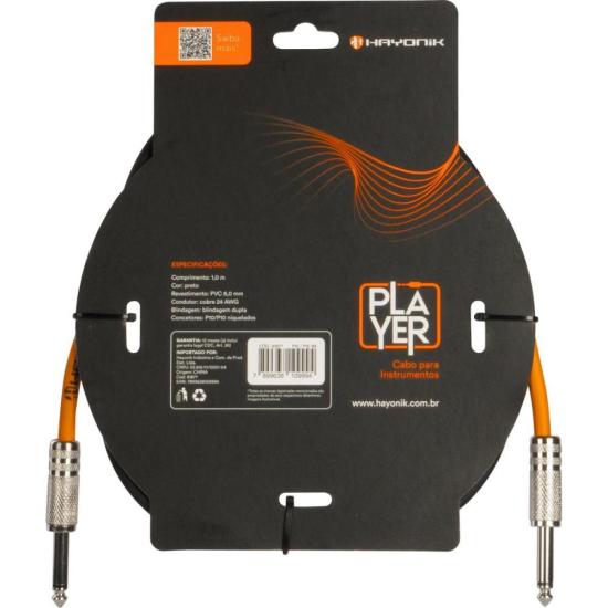 Cabo Para Instrumento Hayonik Player P10 x P10 1m Preto por 35,00 à vista no boleto/pix ou parcele em até 1x sem juros. Compre na loja Mundomax!