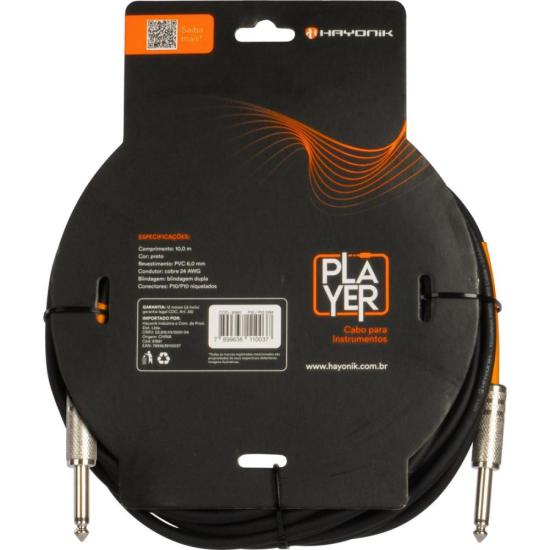 Cabo Para Instrumento Hayonik Player P10 x P10 10m Preto por 80,00 à vista no boleto/pix ou parcele em até 3x sem juros. Compre na loja Mundomax!