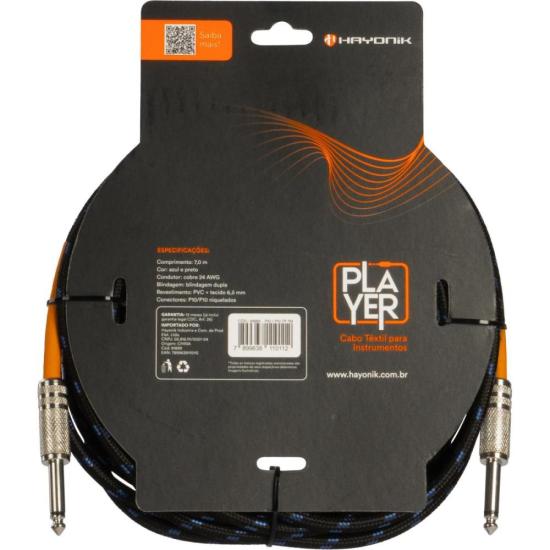 Cabo Para Instrumento Têxtil Hayonik Player P10 7m Preto/Azul por 71,00 à vista no boleto/pix ou parcele em até 2x sem juros. Compre na loja Mundomax!
