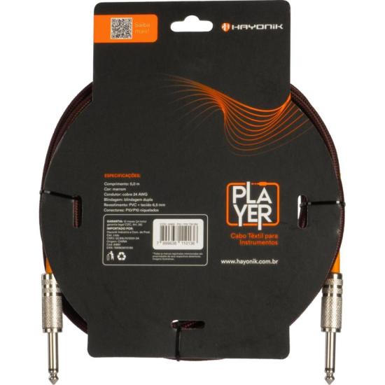 Cabo Para Instrumento Têxtil Hayonik Player P10 5m Marrom por 70,00 à vista no boleto/pix ou parcele em até 2x sem juros. Compre na loja Mundomax!