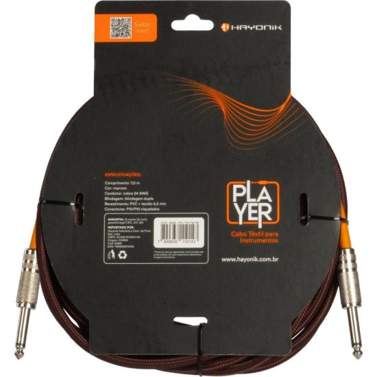 Cabo Para Instrumento Têxtil Hayonik Player P10 7m Marrom por 76,00 à vista no boleto/pix ou parcele em até 3x sem juros. Compre na loja Mundomax!