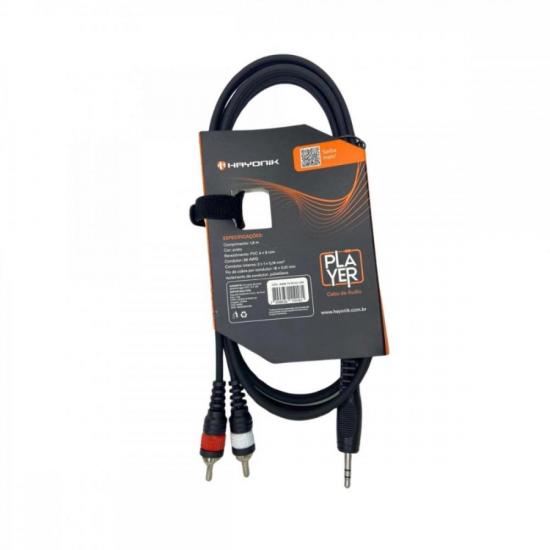 Cabo de Áudio Hayonik Player 1 P2 x 2 RCA 1,8m Preto por 30,00 à vista no boleto/pix ou parcele em até 1x sem juros. Compre na loja Mundomax!