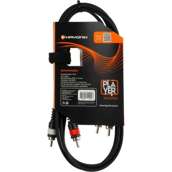 Cabo de Áudio Hayonik Player RCA x RCA 1,8m Preto por 35,00 à vista no boleto/pix ou parcele em até 1x sem juros. Compre na loja Mundomax!