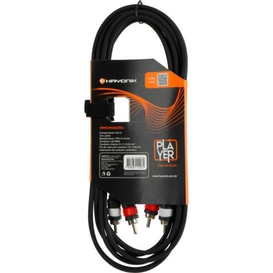 Cabo de Áudio HAYONIK Player RCA x RCA 3m Preto por 33,00 à vista no boleto/pix ou parcele em até 1x sem juros. Compre na loja Mundomax!