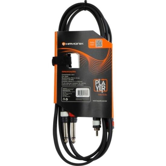 Cabo de Áudio Hayonik Player P10 x RCA 1,8m Preto por 36,00 à vista no boleto/pix ou parcele em até 1x sem juros. Compre na loja Mundomax!
