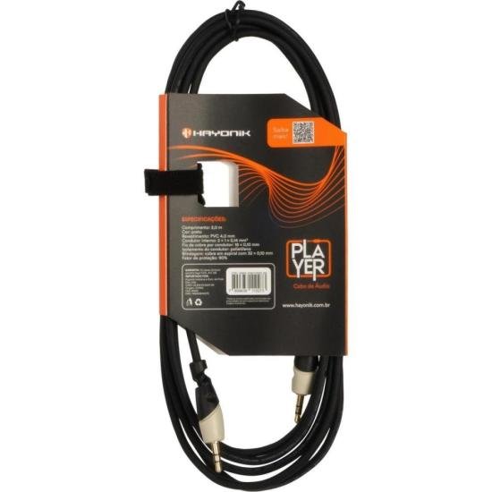 Cabo de Áudio Hayonik Player P2 x P2 3m Preto por 35,00 à vista no boleto/pix ou parcele em até 1x sem juros. Compre na loja Mundomax!