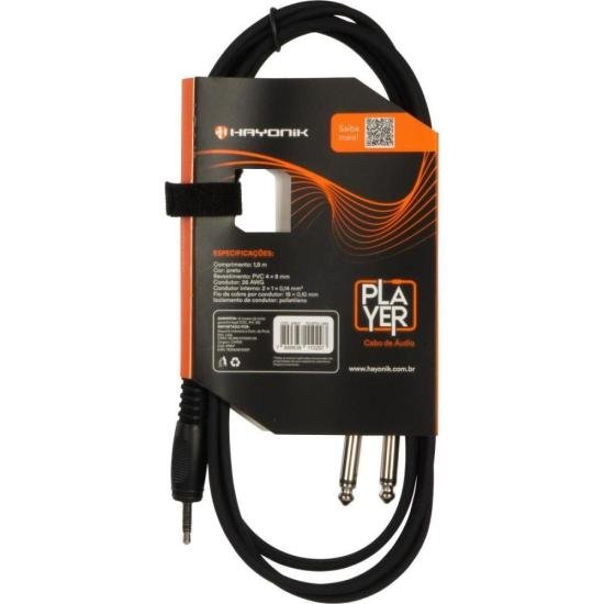 Cabo de Áudio Hayonik Player P2 x 2 P10 1,8m Preto por 38,00 à vista no boleto/pix ou parcele em até 1x sem juros. Compre na loja Mundomax!