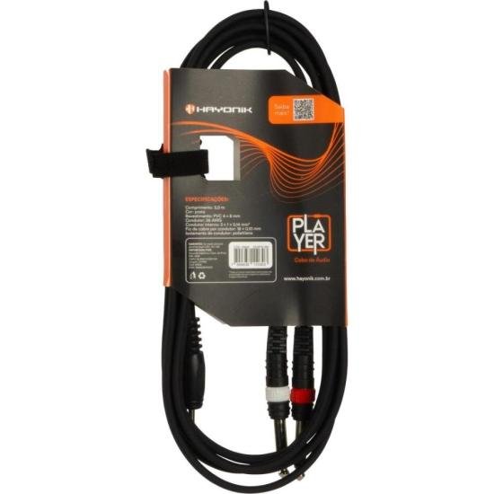 Cabo de Áudio Hayonik Player P2 x 2 P10 3m Preto por 45,00 à vista no boleto/pix ou parcele em até 1x sem juros. Compre na loja Mundomax!