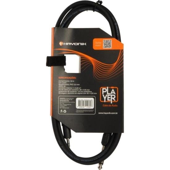 Cabo de Áudio Hayonik Player P2 x P10 1,8m Preto por 35,00 à vista no boleto/pix ou parcele em até 1x sem juros. Compre na loja Mundomax!