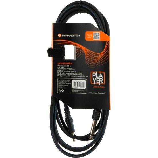 Cabo de Áudio Hayonik Player P2 x P10 3m Preto por 40,00 à vista no boleto/pix ou parcele em até 1x sem juros. Compre na loja Mundomax!