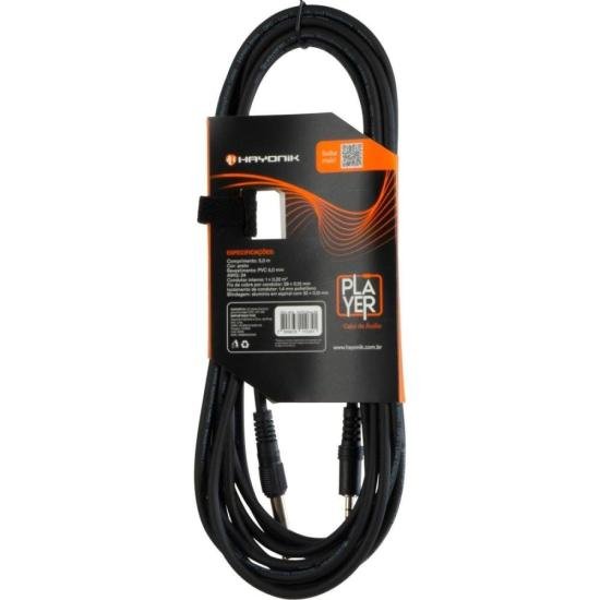 Cabo de Áudio Hayonik Player P2 x P10 5m Preto por 45,00 à vista no boleto/pix ou parcele em até 1x sem juros. Compre na loja Mundomax!