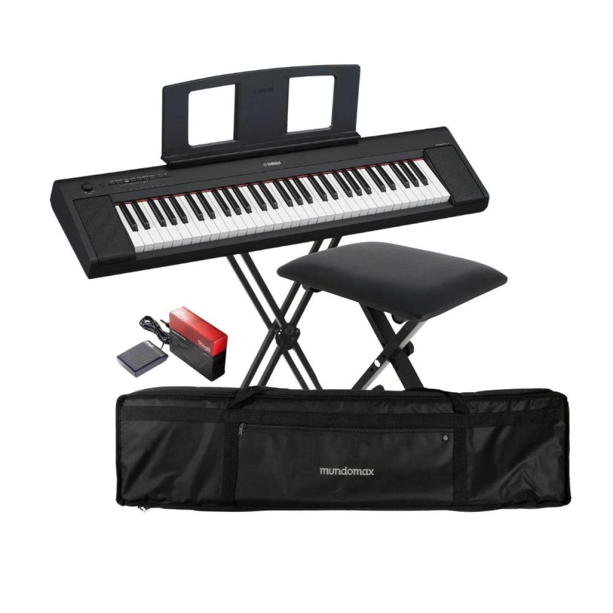 Kit Piano Yamaha NP15 + Acessórios + Suporte - Mundomax