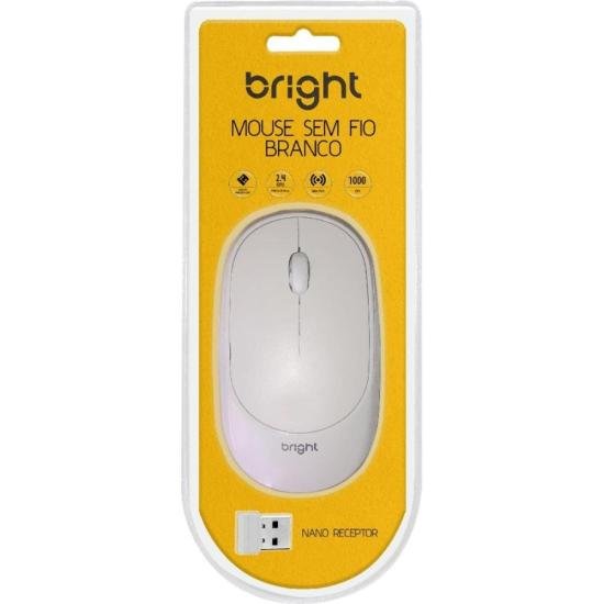 Mouse Sem Fio Bright MS001 Branco por 49,00 à vista no boleto/pix ou parcele em até 1x sem juros. Compre na loja Mundomax!