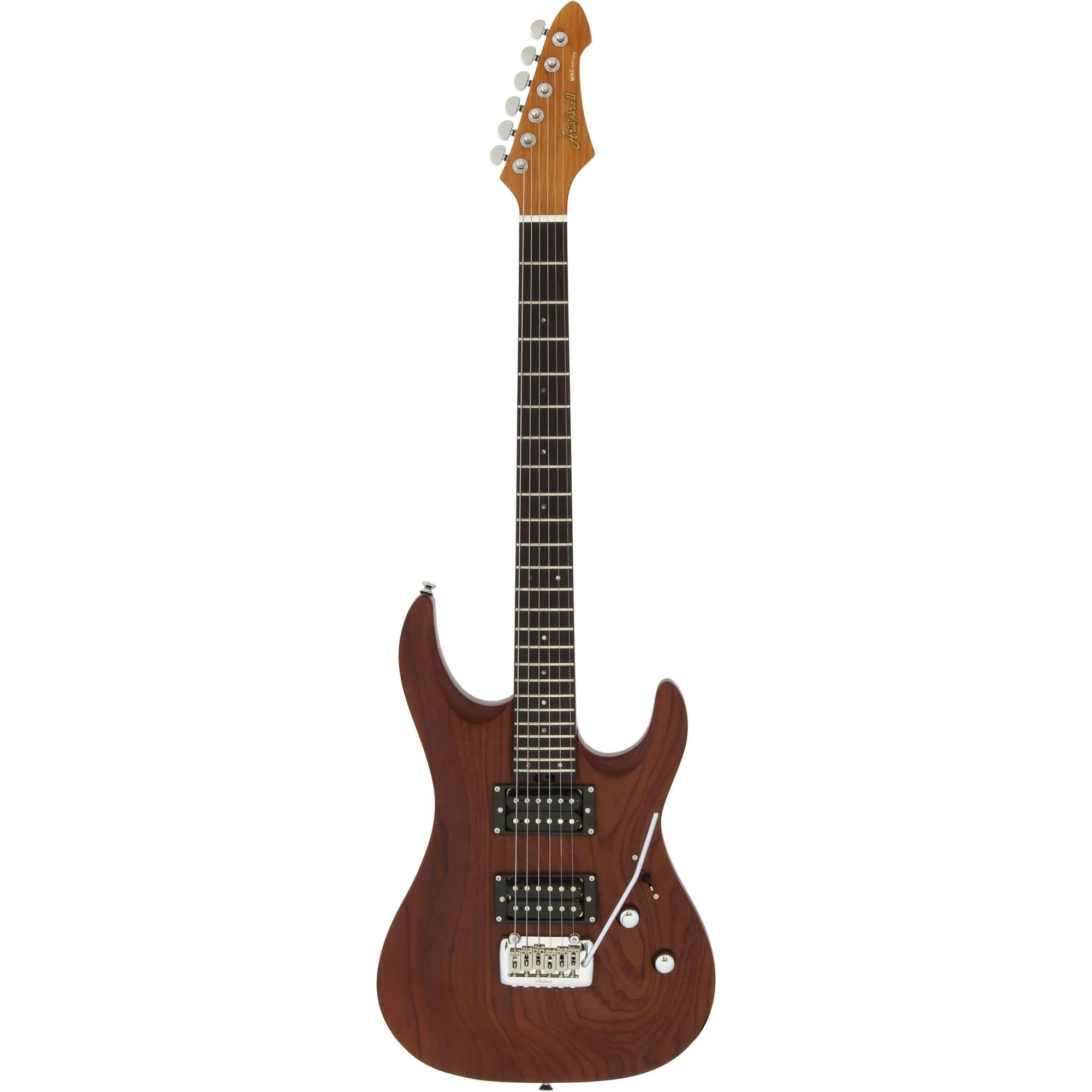 Guitarra Aria Pro II MAC-DLX Stained Brown por 0,00 à vista no boleto/pix ou parcele em até 1x sem juros. Compre na loja Mundomax!