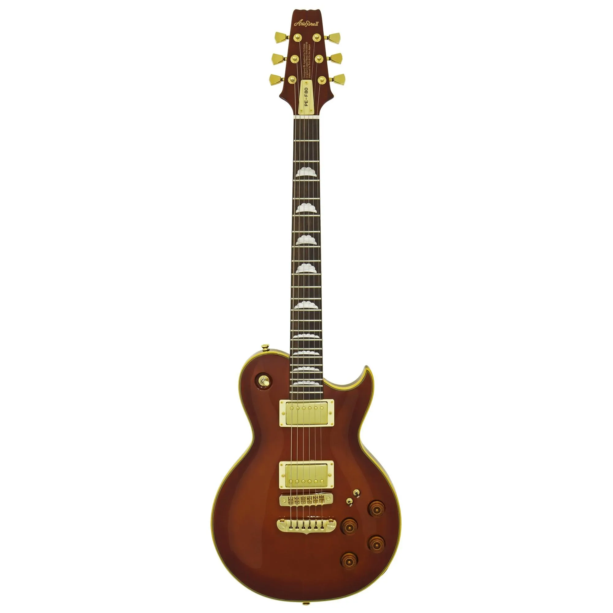 Guitarra Aria Pro II PE-F80 Stained Brown por 0,00 à vista no boleto/pix ou parcele em até 1x sem juros. Compre na loja Mundomax!