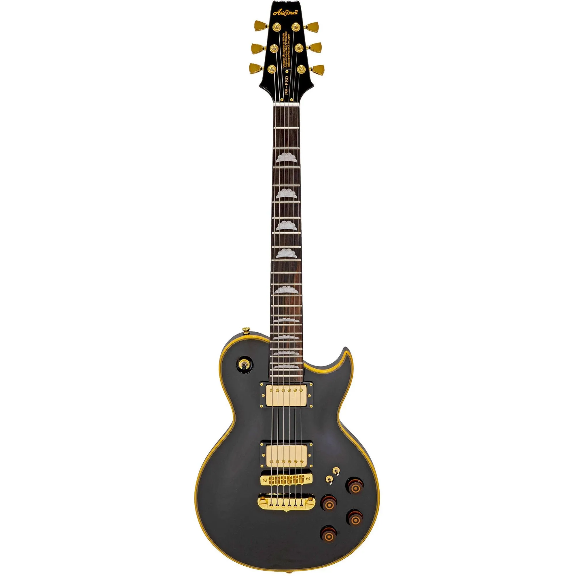 Guitarra Aria Pro II PE-F80 Black Top por 0,00 à vista no boleto/pix ou parcele em até 1x sem juros. Compre na loja Mundomax!