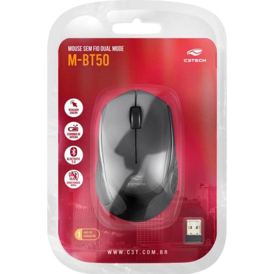 Mouse Sem Fio C3Tech M-BT50 Preto por 39,99 à vista no boleto/pix ou parcele em até 1x sem juros. Compre na loja Mundomax!