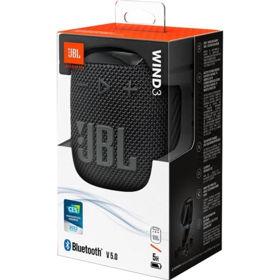 Caixa de Som JBL Wind 3 Bluetooth Portátil 5w Preta por 473,00 à vista no boleto/pix ou parcele em até 10x sem juros. Compre na loja Mundomax!