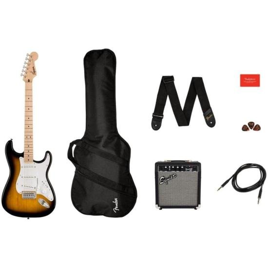 Kit Squier Guitarra Stratocaster Sonic Pack Sunburst + Cubo + Acessórios por 3.254,99 à vista no boleto/pix ou parcele em até 12x sem juros. Compre na loja Mundomax!