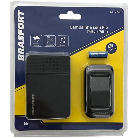 Campainha Sem Fio Pilha Preto Brasfort por 83,99 à vista no boleto/pix ou parcele em até 3x sem juros. Compre na loja Mundomax!