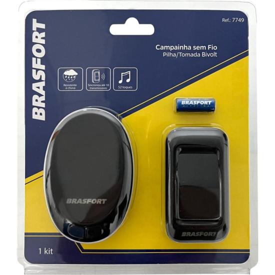 Campainha Sem Fio Pilha/Tomada Preto Brasfort por 102,99 à vista no boleto/pix ou parcele em até 4x sem juros. Compre na loja Mundomax!