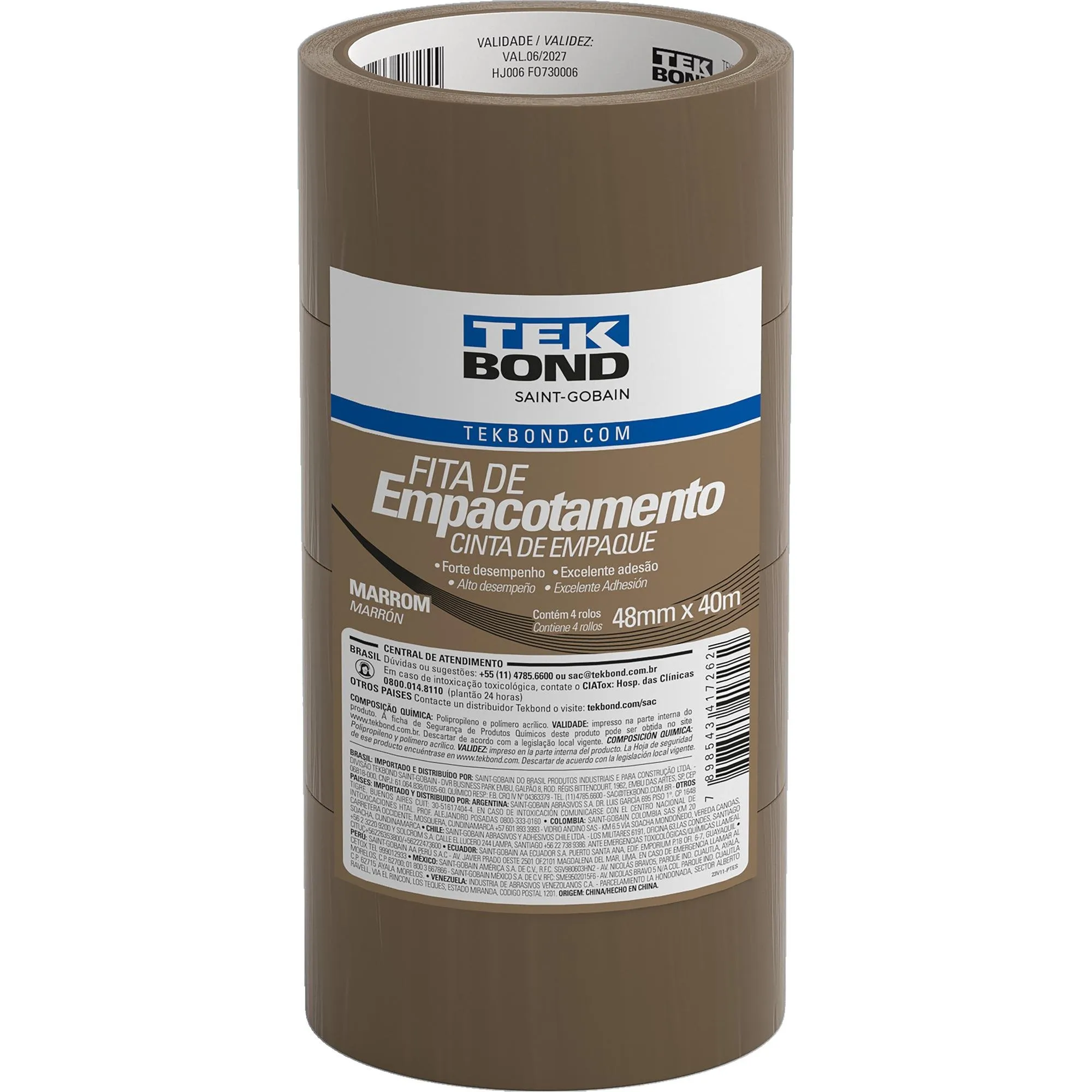 Fita de Empacotamento Bopp 48mmx40m Marrom Tekbond (82879)
