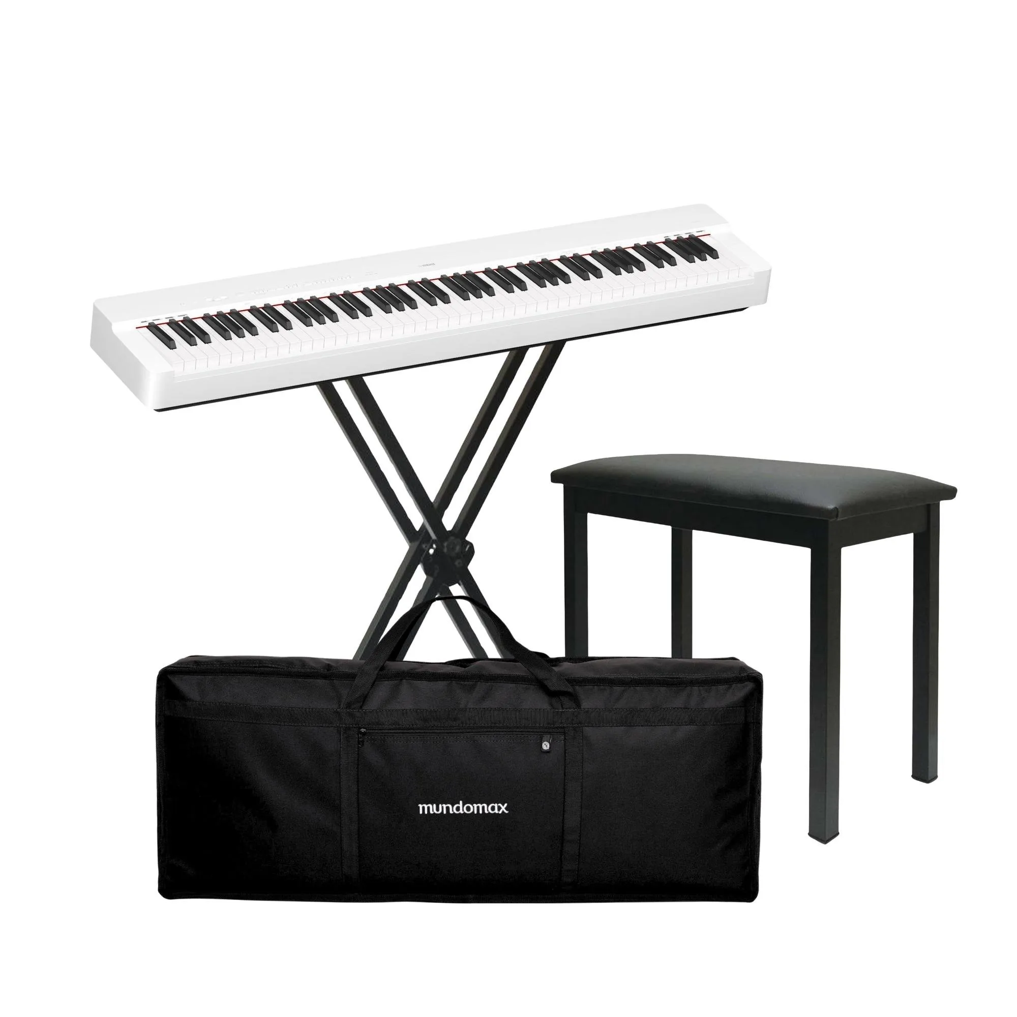 Kit Piano Yamaha P225 Branco + Acessórios + Suporte (82913)