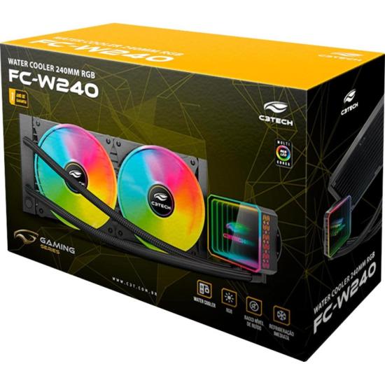 Water Cooler C3Tech FC-W240RGB Preto por 420,00 à vista no boleto/pix ou parcele em até 10x sem juros. Compre na loja Mundomax!