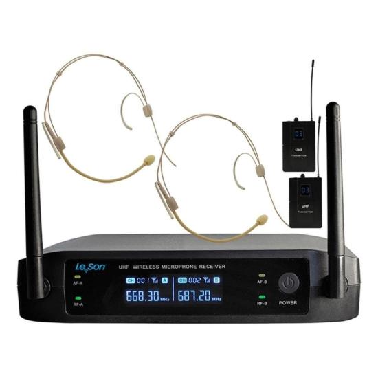 Sistema de Microfone Sem Fio Duplo Headset Bodypack Leson LS902 Bege por 0,00 à vista no boleto/pix ou parcele em até 1x sem juros. Compre na loja Mundomax!