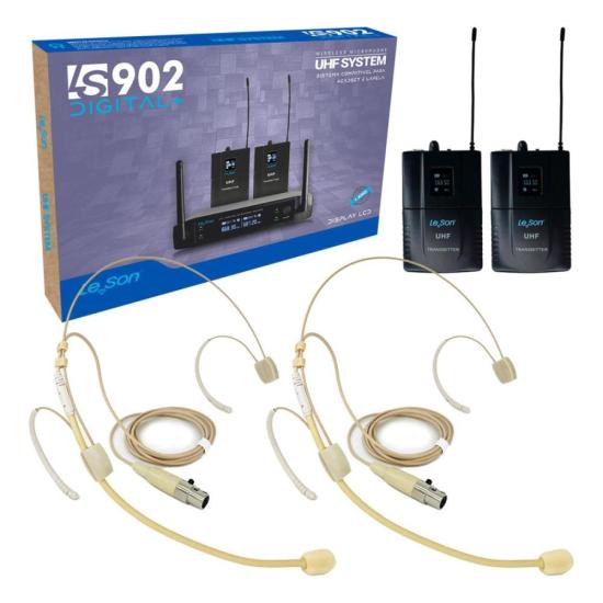 Sistema de Microfone Sem Fio Duplo Headset Bodypack Leson LS902 Bege por 0,00 à vista no boleto/pix ou parcele em até 1x sem juros. Compre na loja Mundomax!
