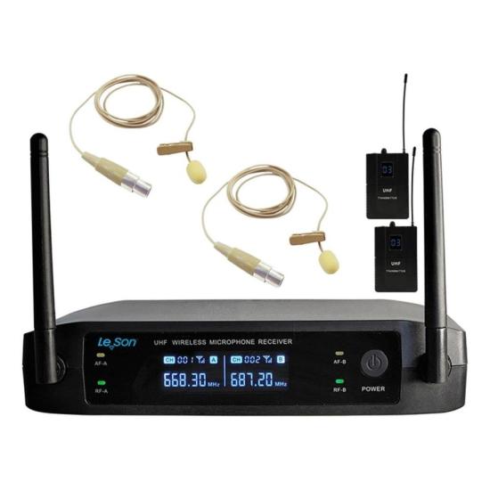 Sistema de Microfone Duplo Sem Fio Headset Lapela Leson LS902 Bege por 959,99 à vista no boleto/pix ou parcele em até 10x sem juros. Compre na loja Mundomax!