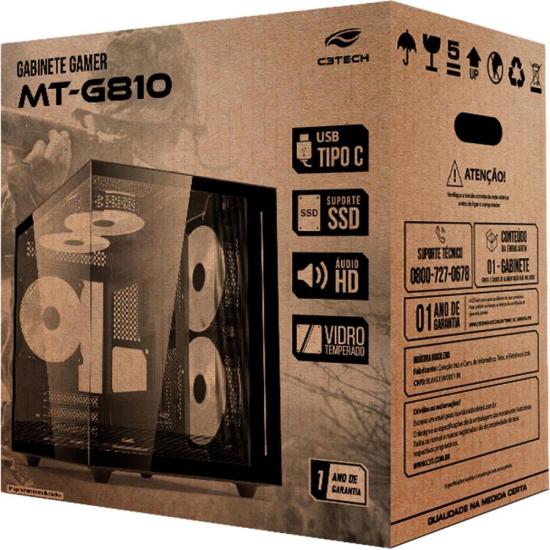 Gabinete Gamer C3Tech Aquarius MT-G810 Sem Fans Preto por 299,99 à vista no boleto/pix ou parcele em até 10x sem juros. Compre na loja Mundomax!