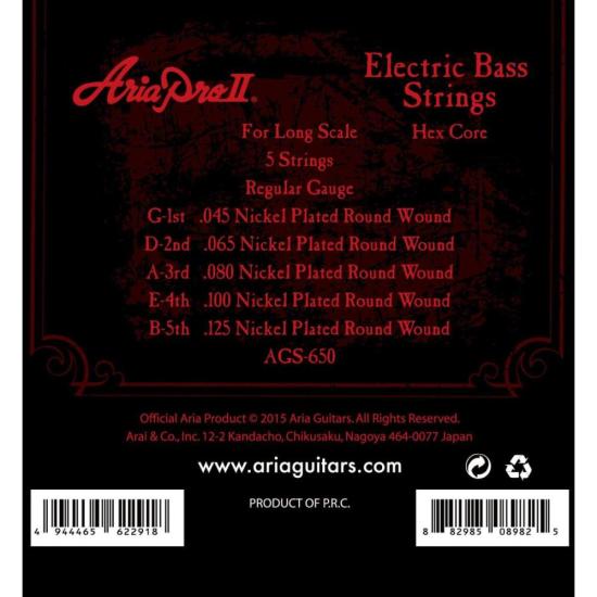 Encordoamento Para Baixo 5 Cordas Escala .045 AGS650 Aria Pro II por 164,00 à vista no boleto/pix ou parcele em até 6x sem juros. Compre na loja Mundomax!