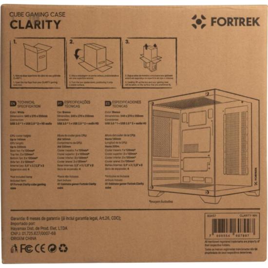 Gabinete Gamer Fortrek Clarity Branco Lateral Vidro por 256,88 à vista no boleto/pix ou parcele em até 10x sem juros. Compre na loja Fortrek!