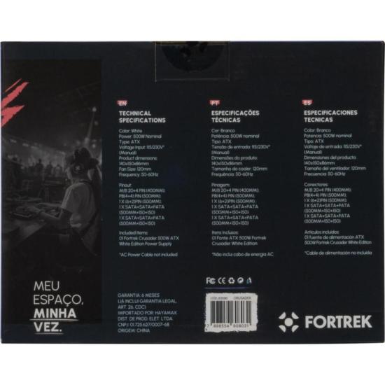 Fonte Gamer ATX Fortrek Crusader 500W Branca por 199,00 à vista no boleto/pix ou parcele em até 7x sem juros. Compre na loja Mundomax!