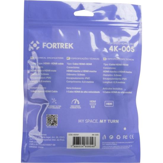 Cabo HDMI 2.0 4K 0,5m Preto 4K-005 Fortrek por 12,00 à vista no boleto/pix ou parcele em até 1x sem juros. Compre na loja Mundomax!