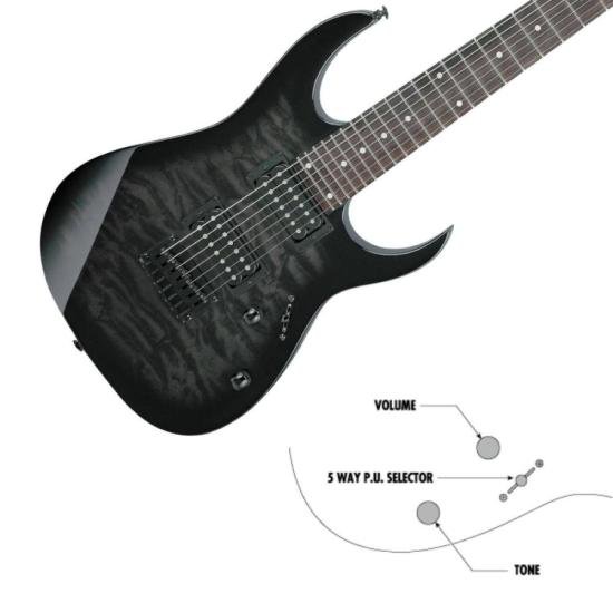 Guitarra 7 Cordas Ibanez GRG7221QA RG GIO Transparent Black Sunburst por 4.299,00 à vista no boleto/pix ou parcele em até 12x sem juros. Compre na loja Mundomax!