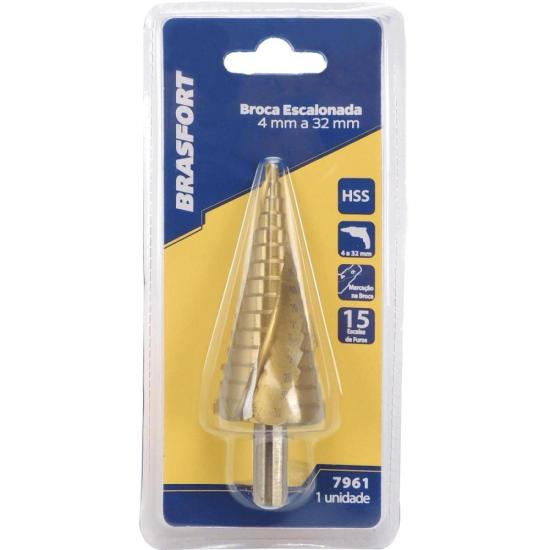 Broca Escalonada 4mm a 32mm Brasfort por 59,99 à vista no boleto/pix ou parcele em até 2x sem juros. Compre na loja Mundomax!