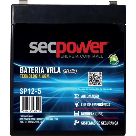 Bateria Selada 12V 5Ah SP12-5 SecPower por 105,00 à vista no boleto/pix ou parcele em até 4x sem juros. Compre na loja Mundomax!