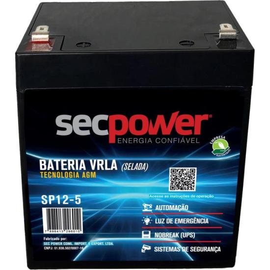 Bateria Selada 12V 5Ah SP12-5 SecPower por 105,00 à vista no boleto/pix ou parcele em até 4x sem juros. Compre na loja Mundomax!