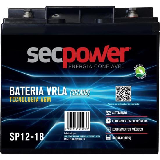 Bateria Selada 12V 18Ah SP12-18 SecPower por 330,00 à vista no boleto/pix ou parcele em até 10x sem juros. Compre na loja Mundomax!