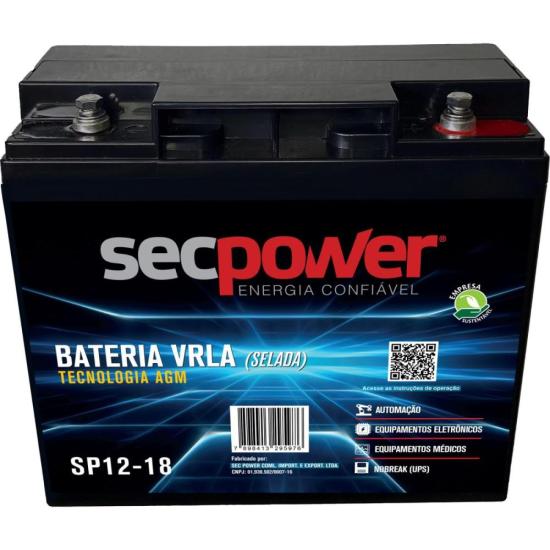 Bateria Selada 12V 18Ah SP12-18 SecPower por 330,00 à vista no boleto/pix ou parcele em até 10x sem juros. Compre na loja Mundomax!