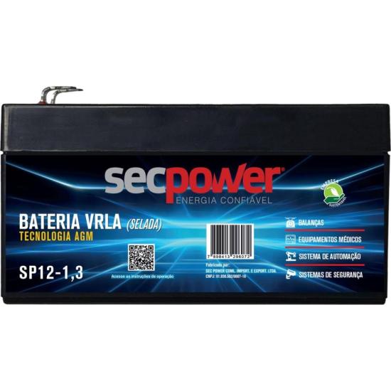 Bateria Selada 12V 1,3Ah SP12-1,3 SecPower por 65,00 à vista no boleto/pix ou parcele em até 2x sem juros. Compre na loja Mundomax!