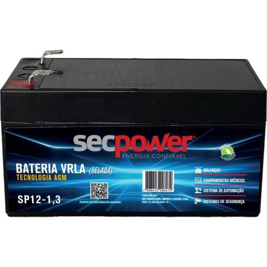 Bateria Selada 12V 1,3Ah SP12-1,3 SecPower por 65,00 à vista no boleto/pix ou parcele em até 2x sem juros. Compre na loja Mundomax!